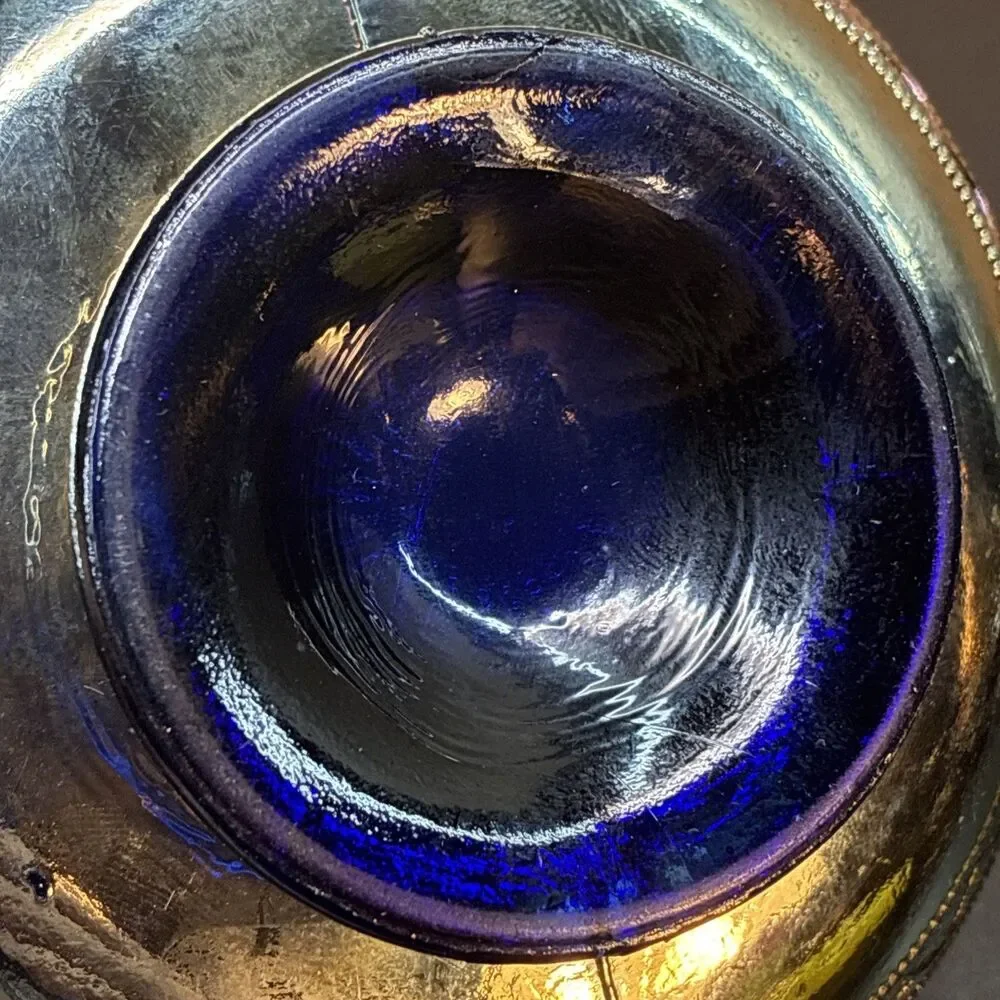 Fenton Carnival Glass Cobalt blue Scale Band Stippled Rays Bowl